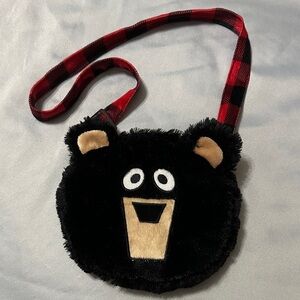 Lazy One Black Bear Bag with Red Checked Adjustable Strap